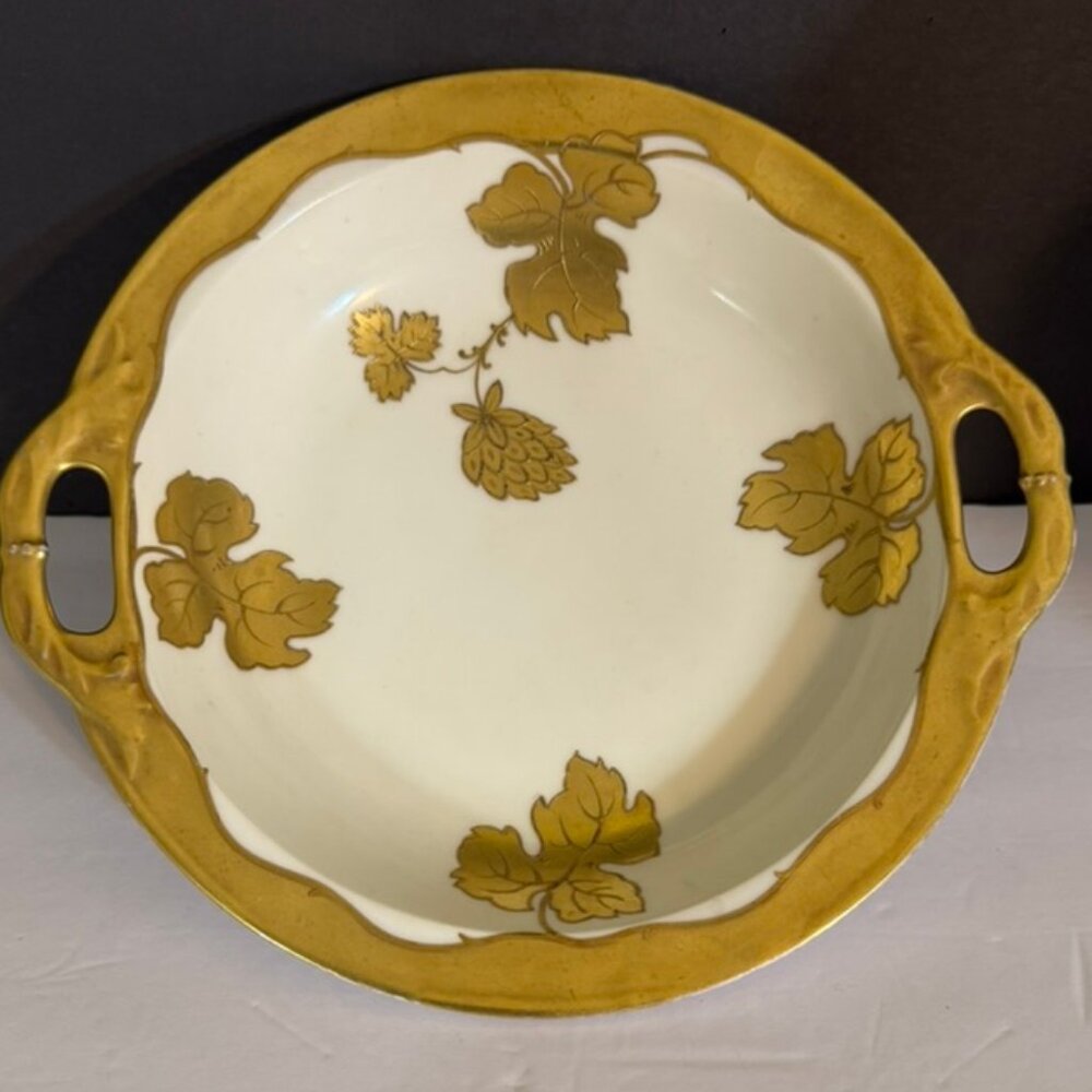 Antique CM DeBose Limoges Gilt Gold Trim & Leaf Design Serving Dish & Handles